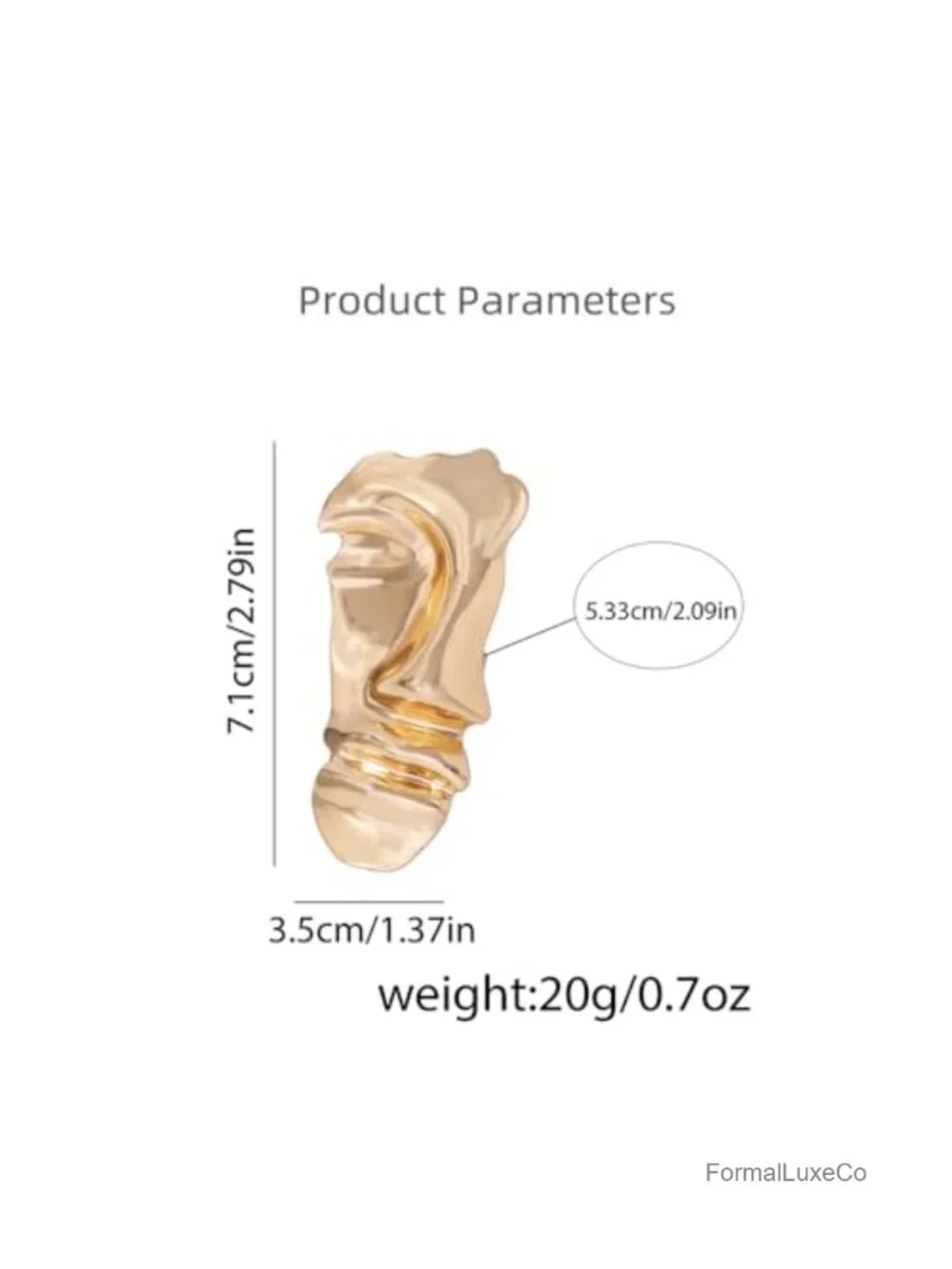 Gold Plated Adjustable Half Face Ring - Open Wrap Band, Statement Jewelry for